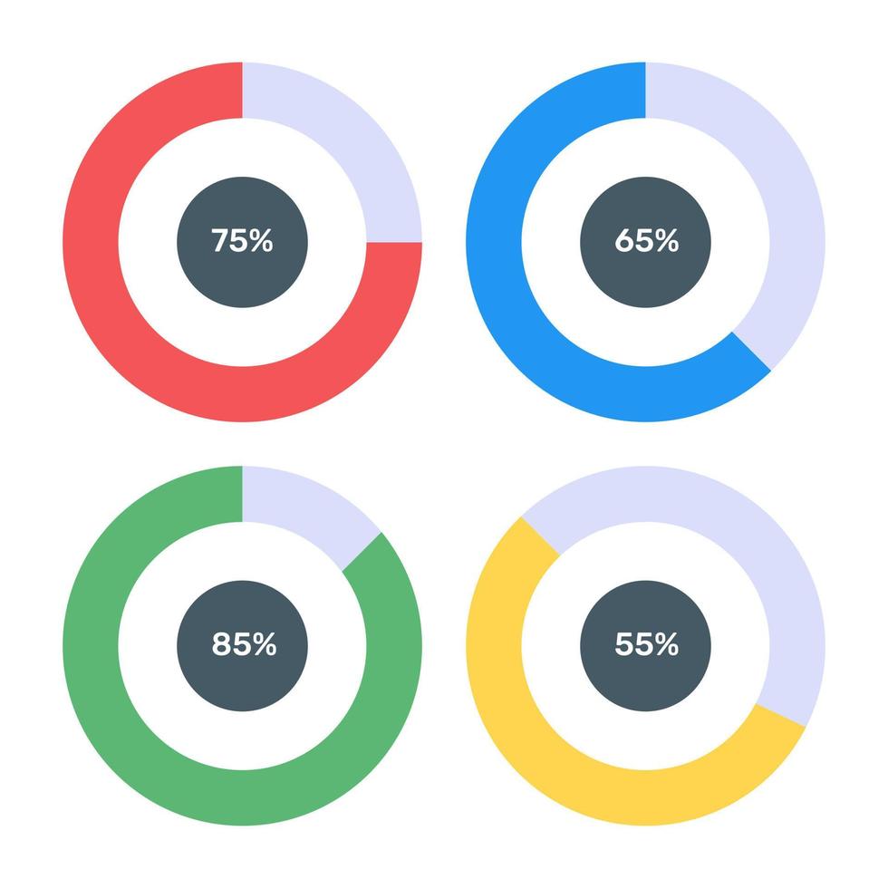 una infografía moderna que muestra un gráfico circular múltiple en un icono plano vector