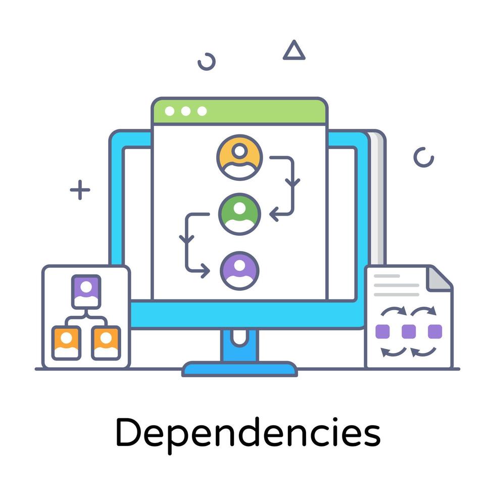 diseño de iconos de dependencias, estilo de contorno plano vector