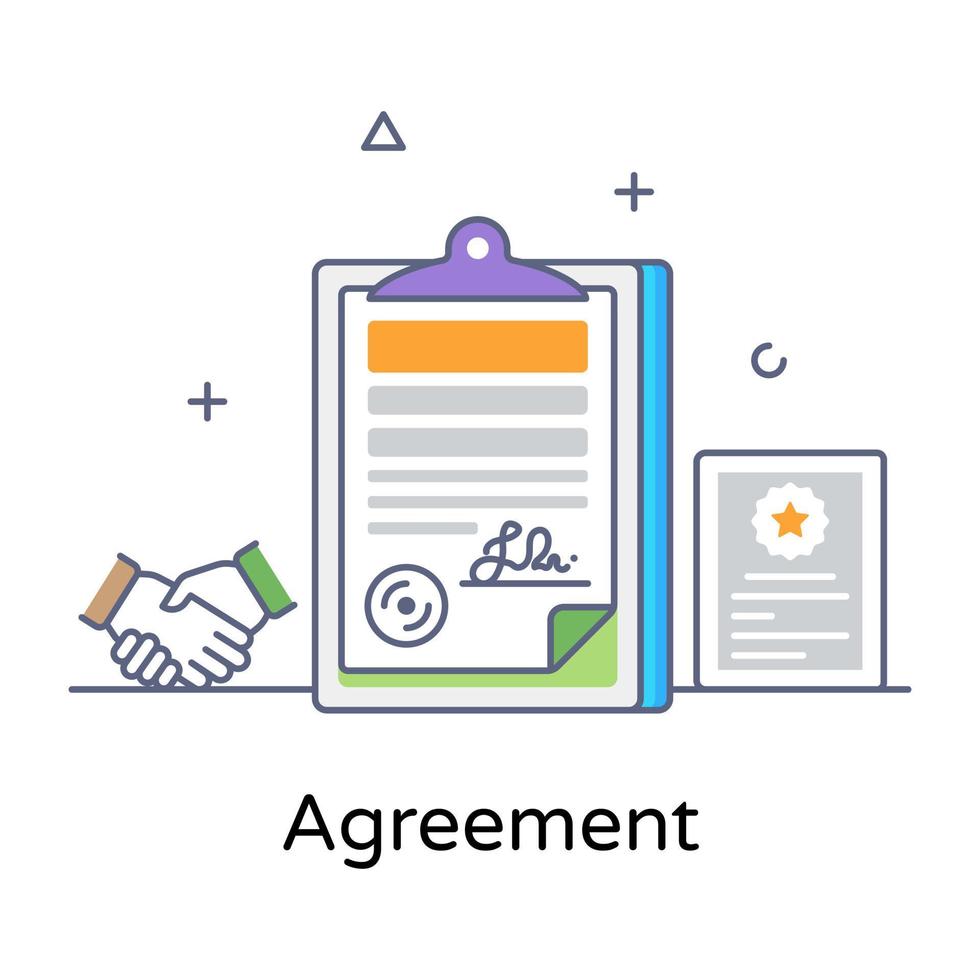 Paper with handshake, concept of business agreement icon vector