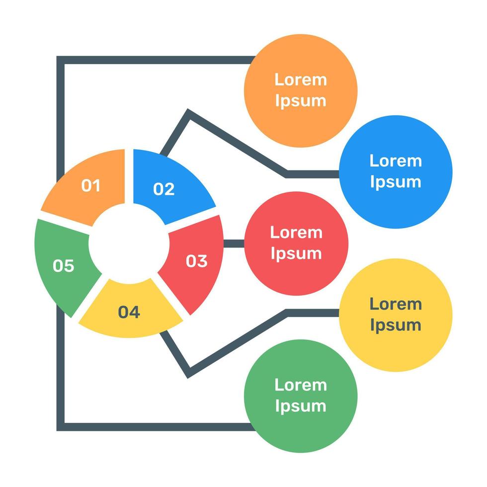 A modern infographic showing multi pie chart in flat icon vector