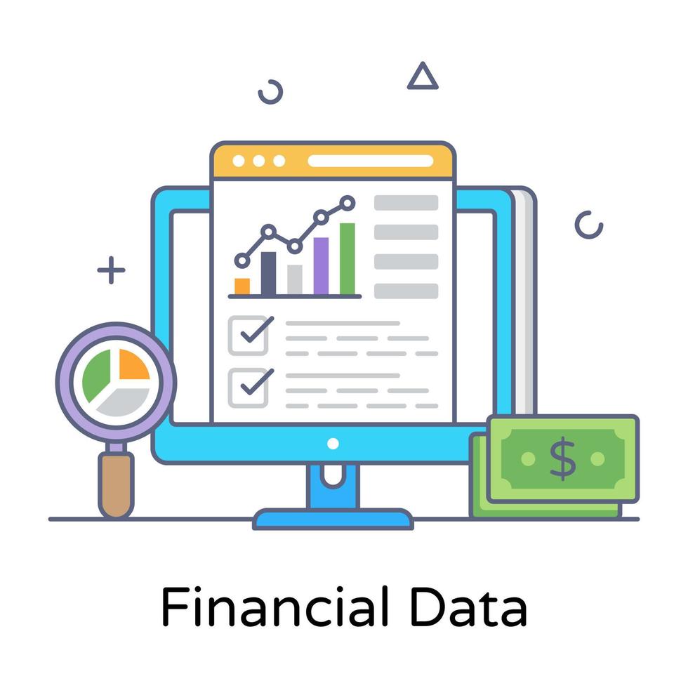 Financial data icon in flat outline design vector