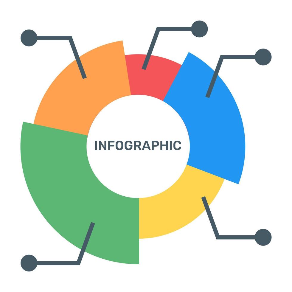 una infografía moderna que muestra un gráfico circular múltiple en un icono plano vector