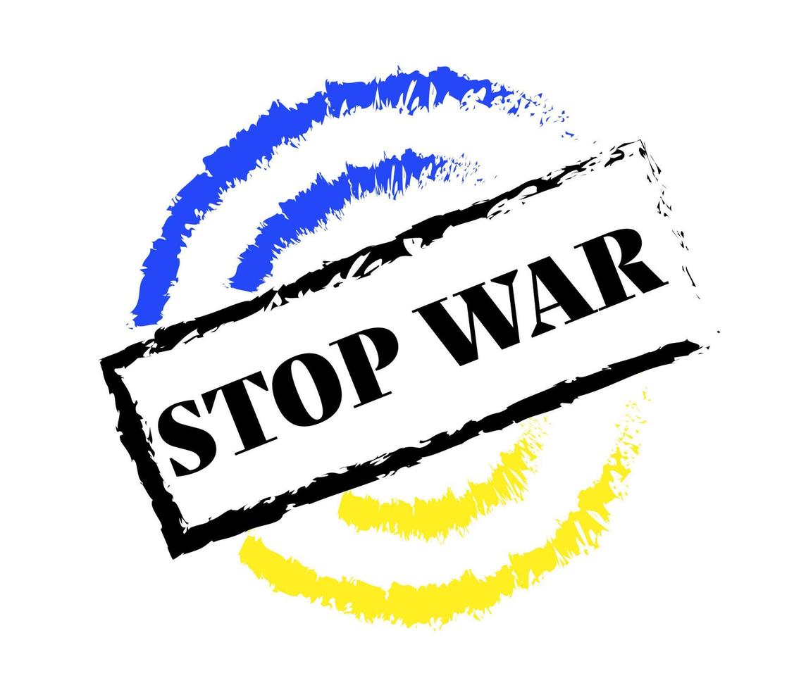 Stop war sign with Ukrainian flag colors. Vector anti war symbol