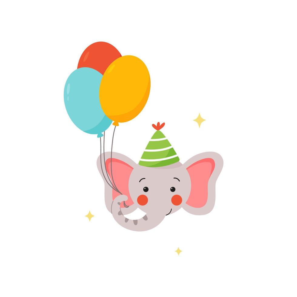 Lindo elefante de dibujos animados con globos ilustración vectorial vector