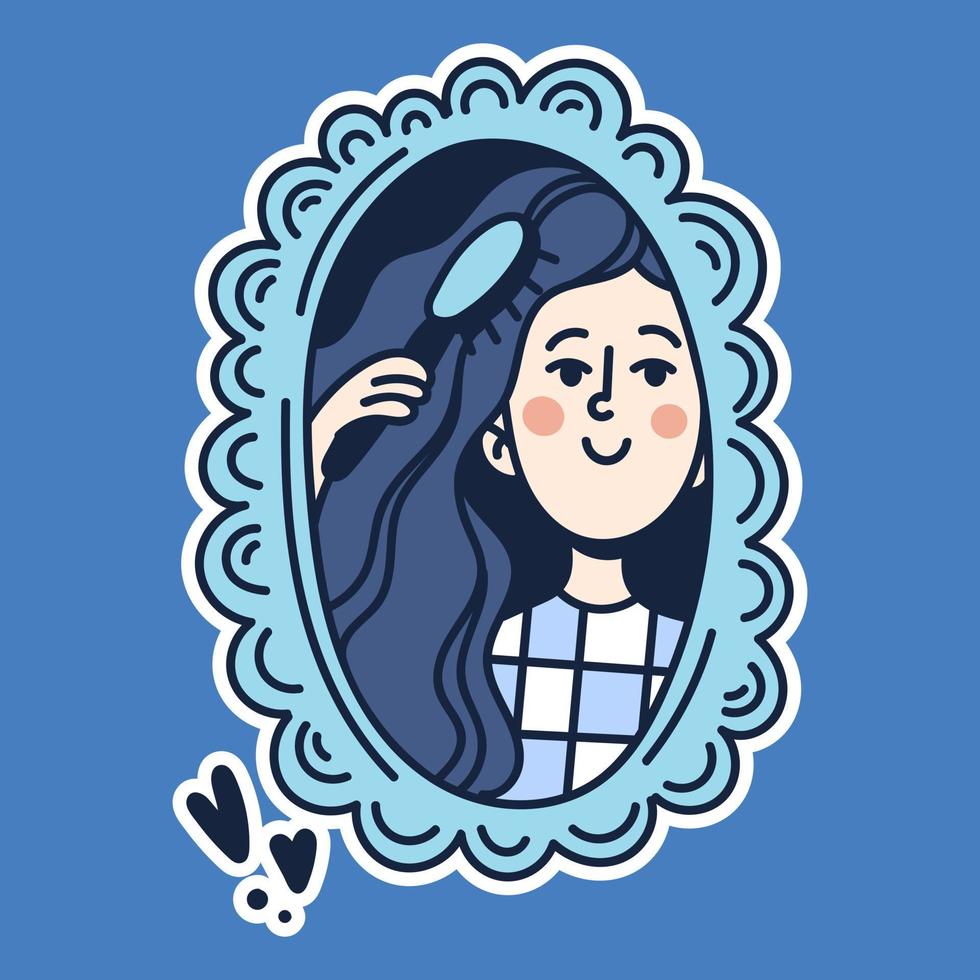 Vector cartoon doodle flat sticker. Isolated on a blue background. Can be used as emoji or design for cosmetics.