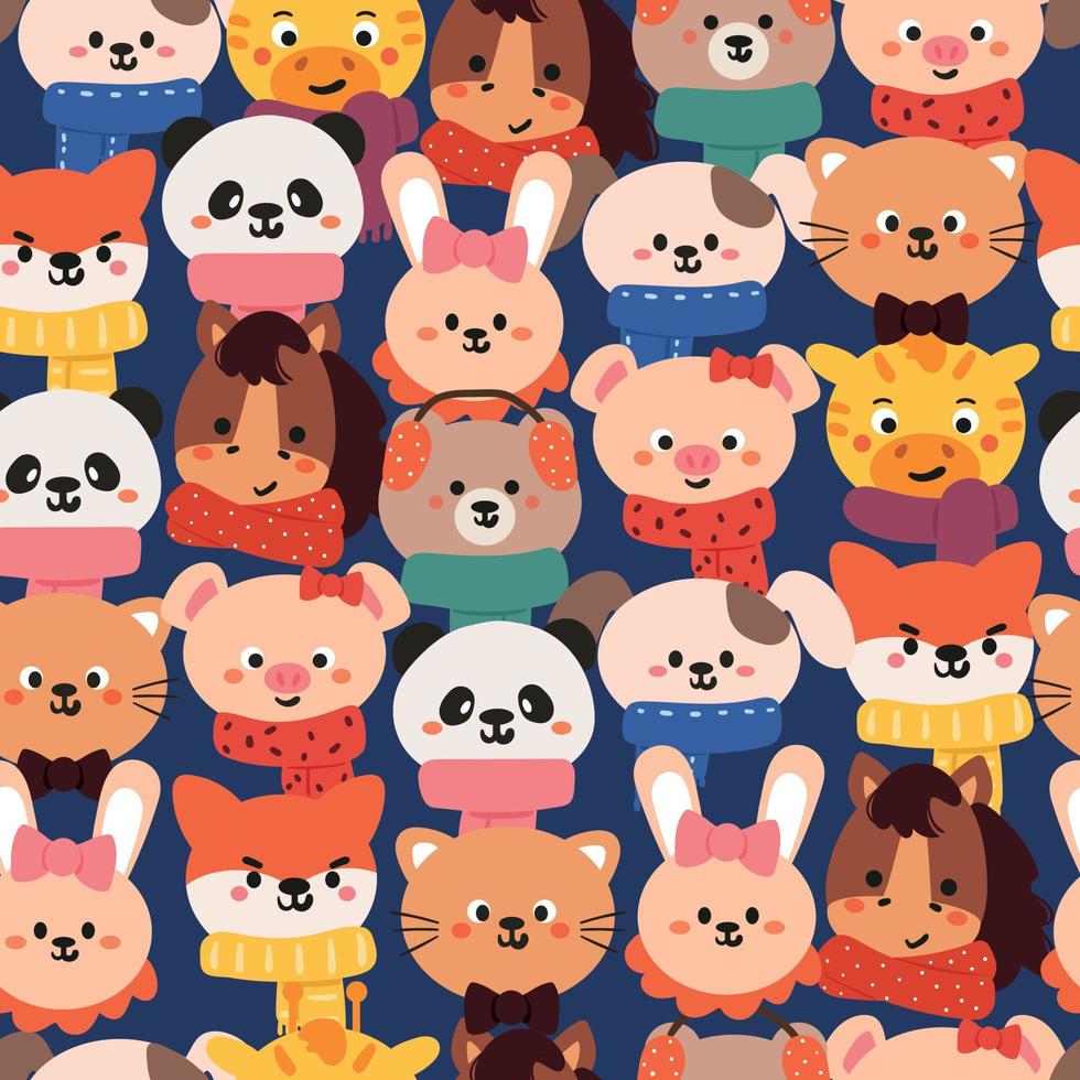 seamless pattern hand drawing cartoon of animals with scarf vector