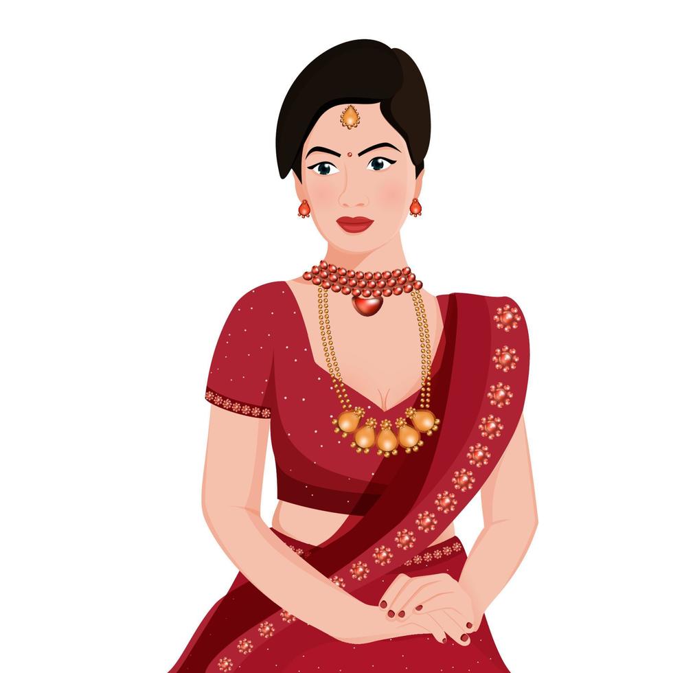 ilustración de personaje de novia india sobre fondo blanco. vector