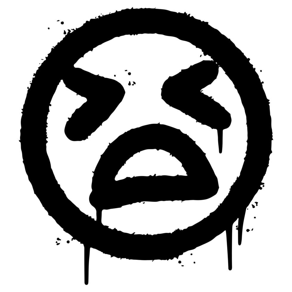 graffiti scary sick face emoticon sprayed isolated on white background. vector illustration.