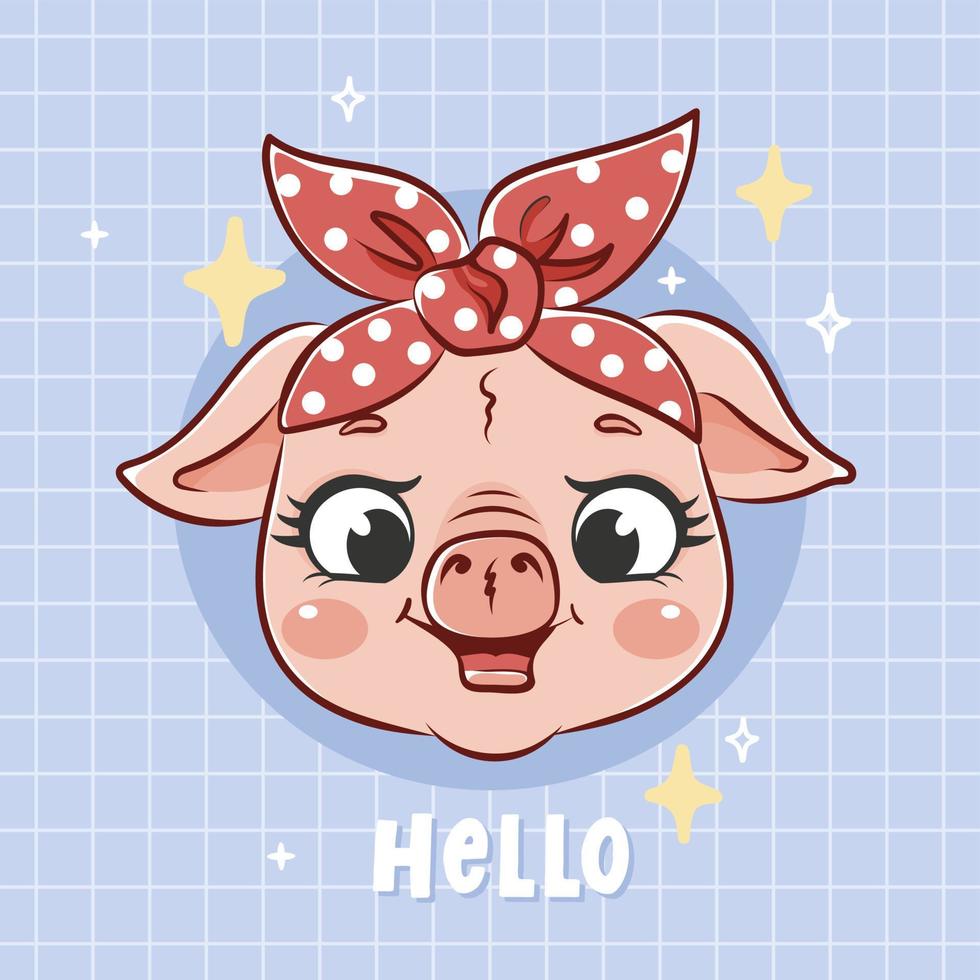 Cute cartoon pig face illustration vector