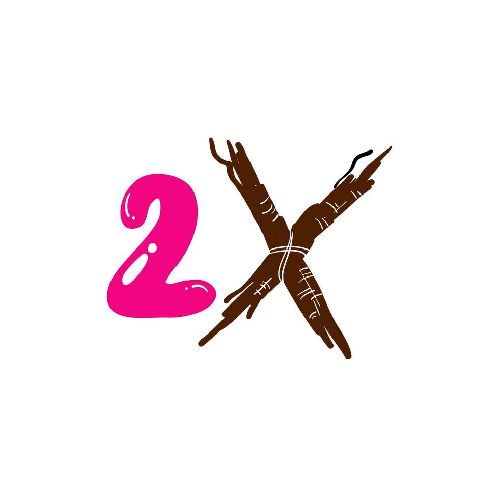 2x logo icon. X2 text letter, double logotype symbol.handdrawn doodle style vector
