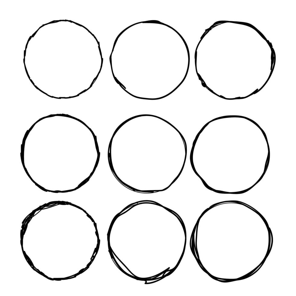 Vector set of grunge circle brush handdrawn style