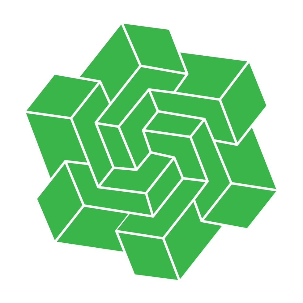 Impossible shapes. Logo. Sacred geometry figure. Optical illusion. Abstract eternal geometric objects. Impossible endless outline. Optical art. Impossible geometry shape on a white background. vector