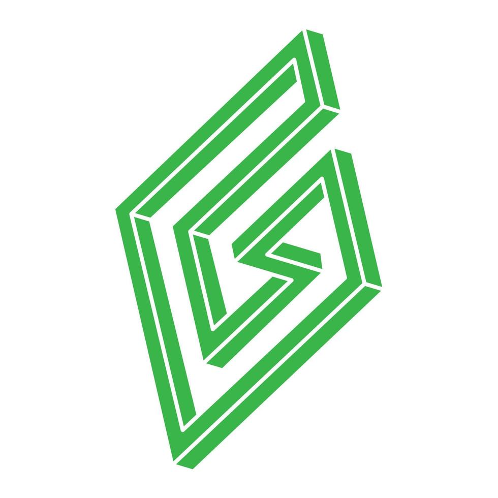 formas imposibles, ilusión óptica, vector. objetos verdes de arte óptico. logo. figuras geometricas. vector