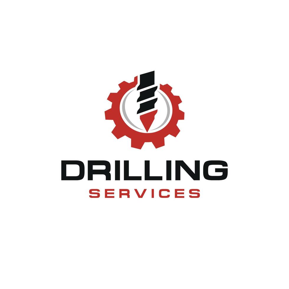 Drilling service logo with images of drill bits and jagged circles vector