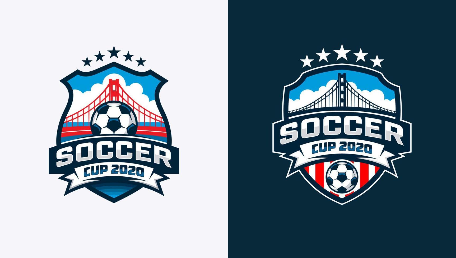 Logo for soccer tournament with soccer ball and bridge vector