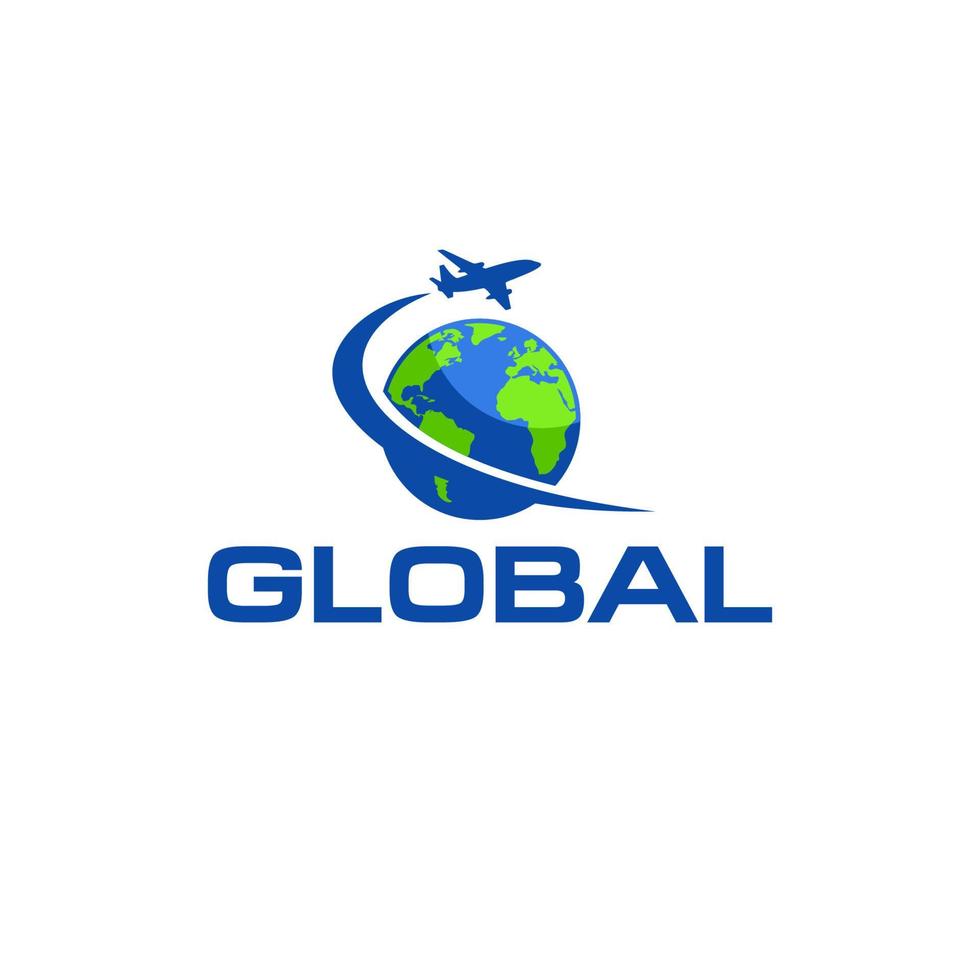 Globe and plane logo on blue theme vector