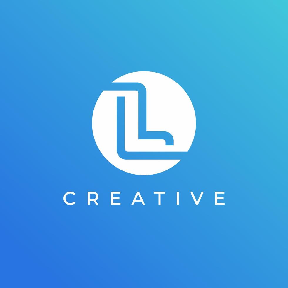 Letter L logo design template with white color and blue background vector