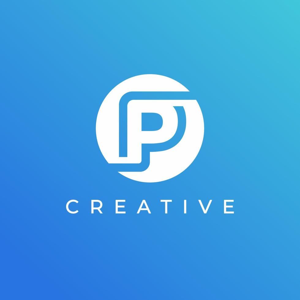 Letter P logo design template with white color and blue background vector