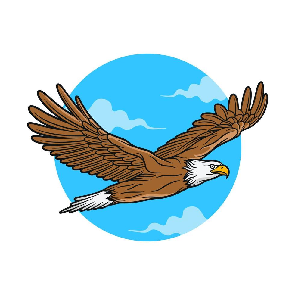 Illustration of eagle with a background of blue clouds vector