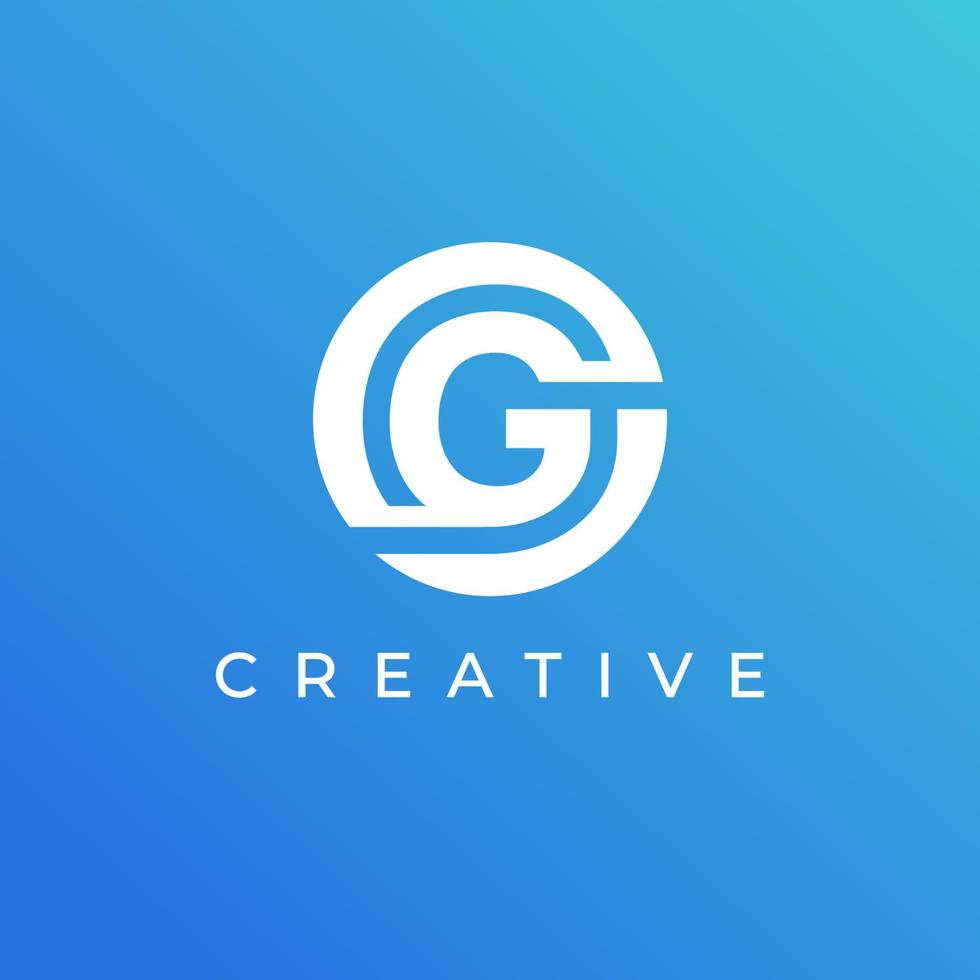 Letter G logo design template with white color and blue background vector