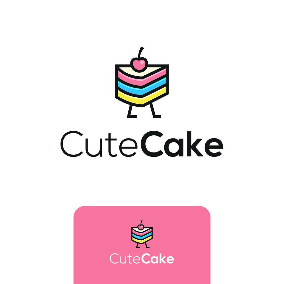 Rainbow cake logo with cute cartoon style vector