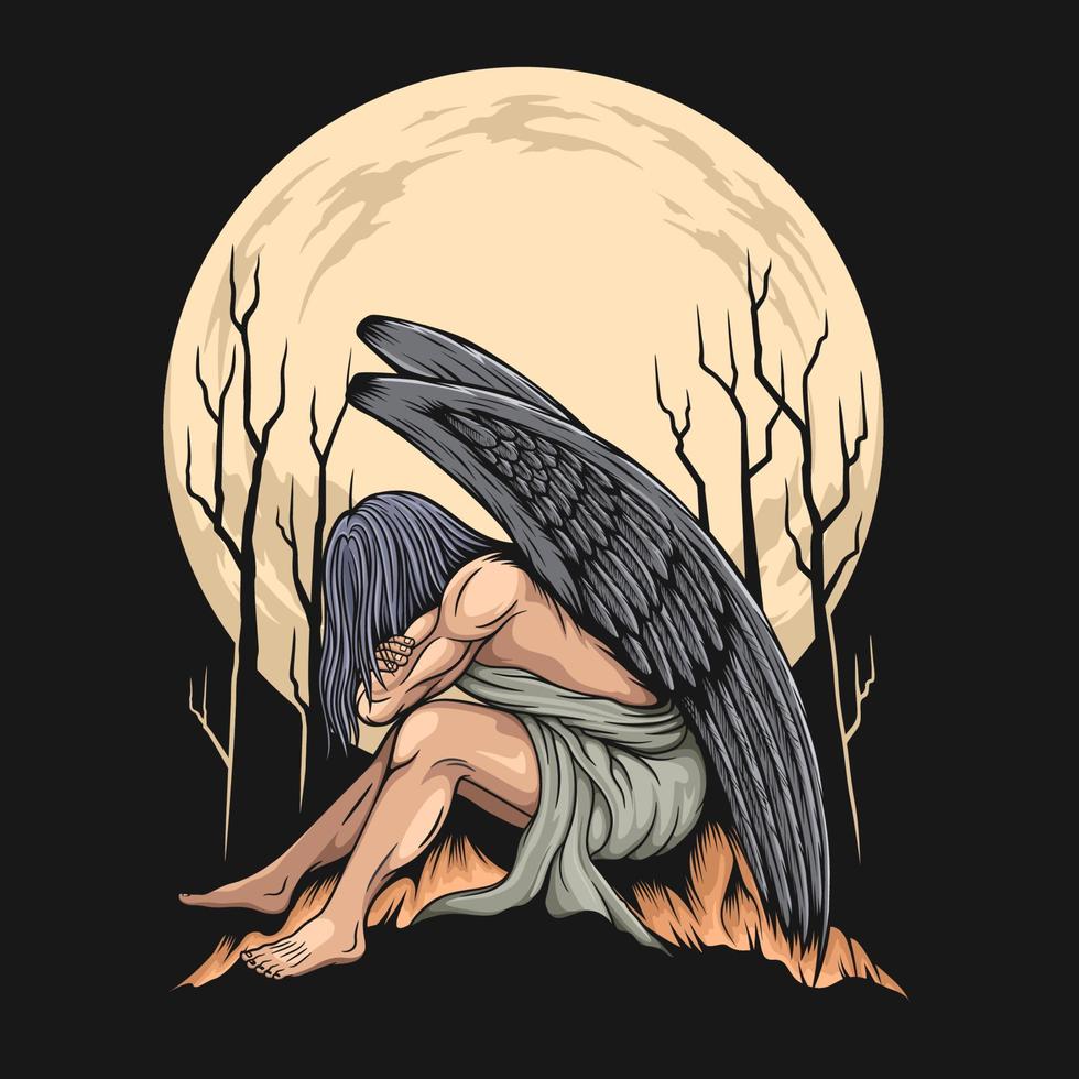 Ilustración de vector de ángel sobre fondo oscuro