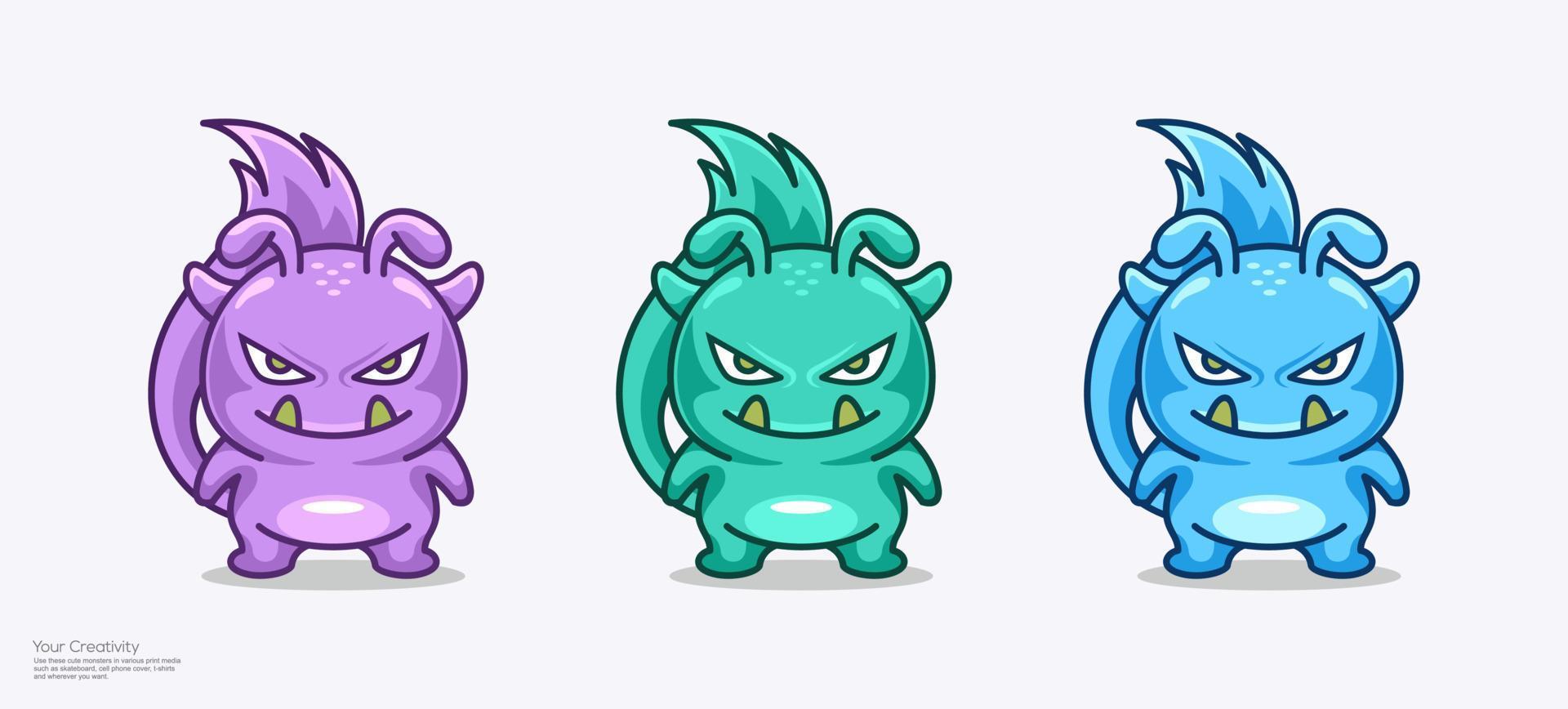 Vector illustration cute monster character mascot design with a long tail