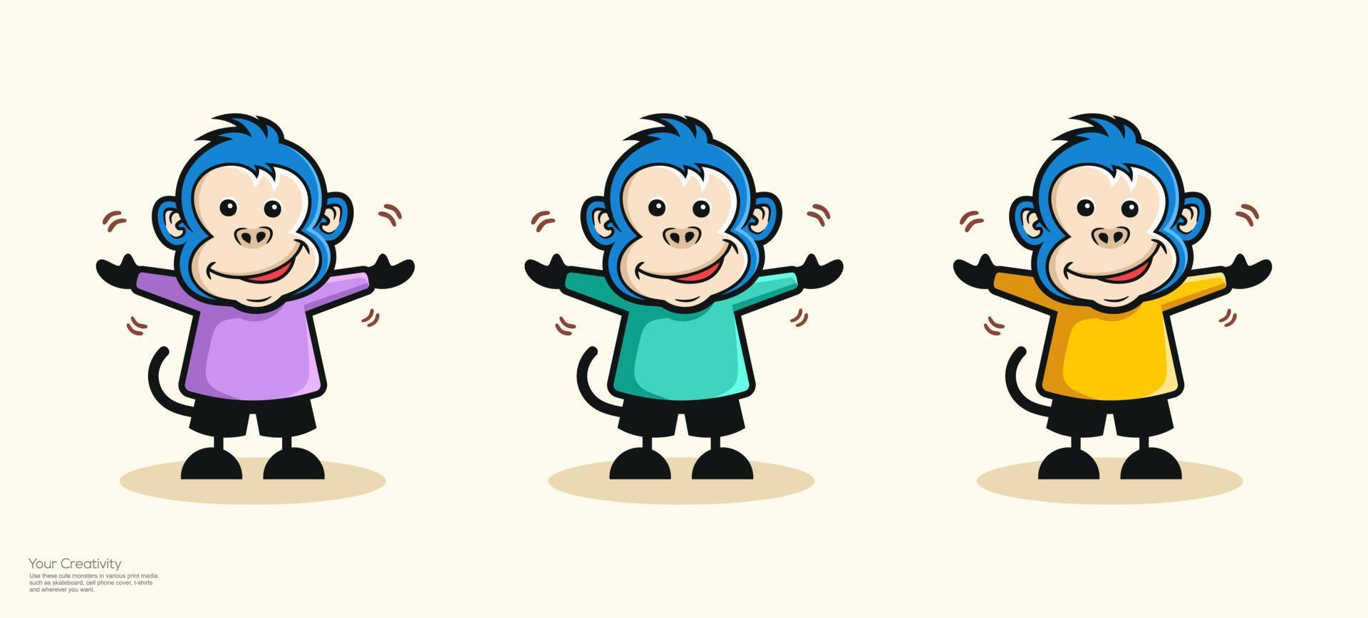 ilustración vectorial de un lindo diseño de mascota de personaje de mono sonriendo vector