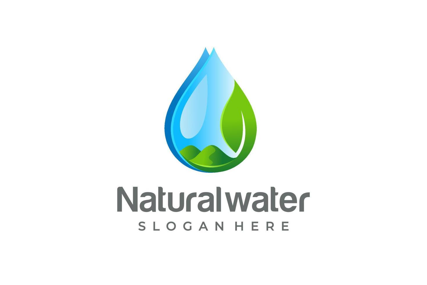 Water drop logo with a view of leaves and green mountains vector