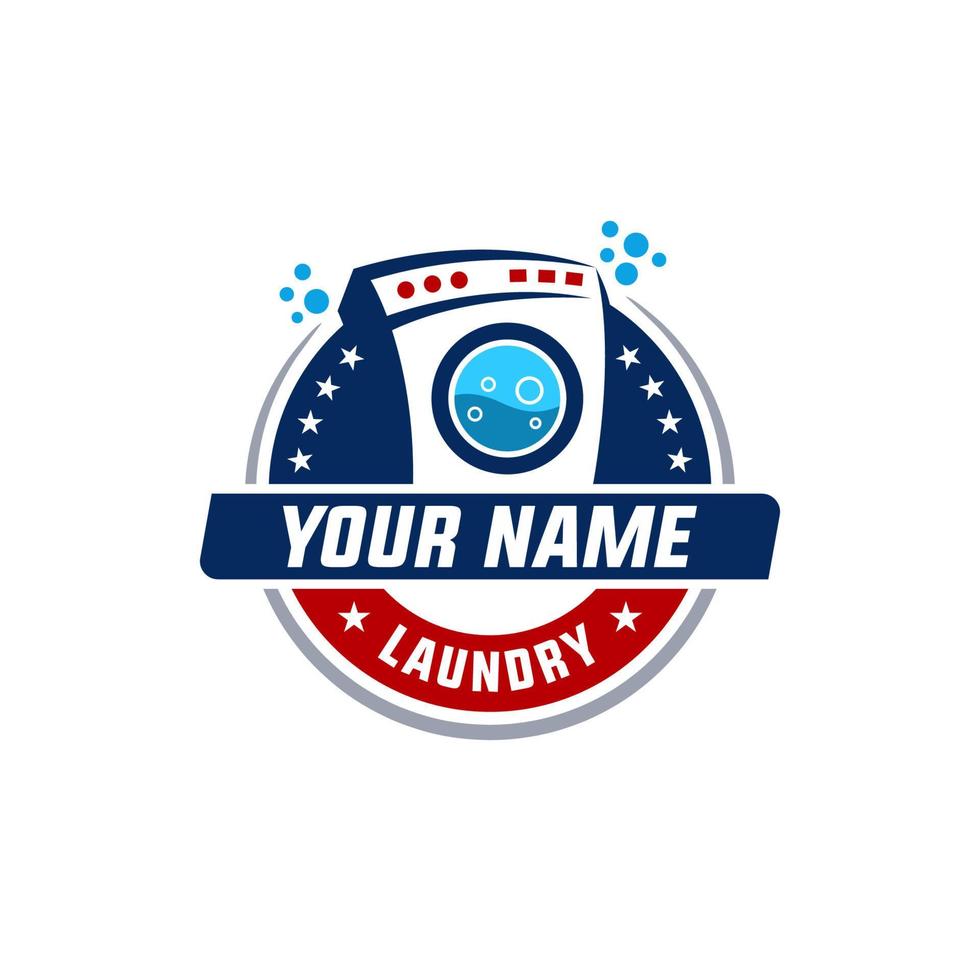 Laundry badge logo in red blue and laundry machine vector