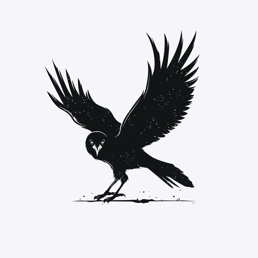 Silhouette vector of crow with head facing forward