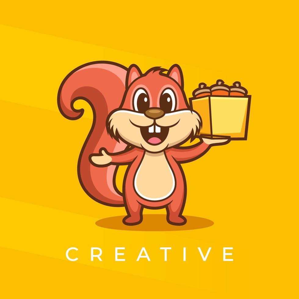 Vector illustration of squirrel holding a box