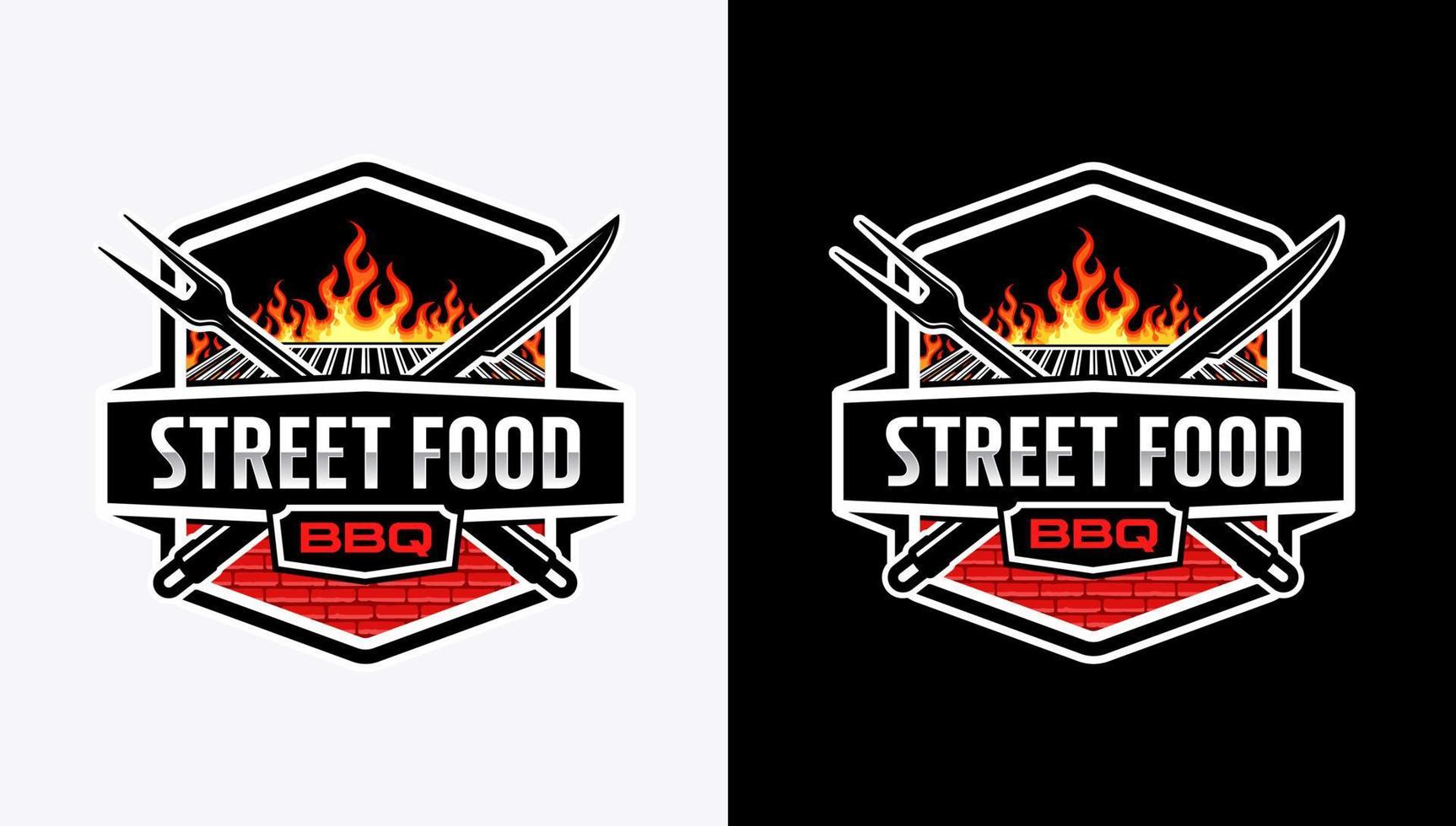 Street Food barbeque logo with modern vintage style vector