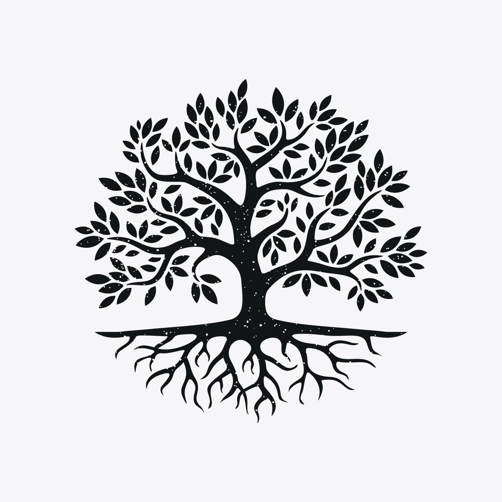 Silhouette vector of tree and root with black white color