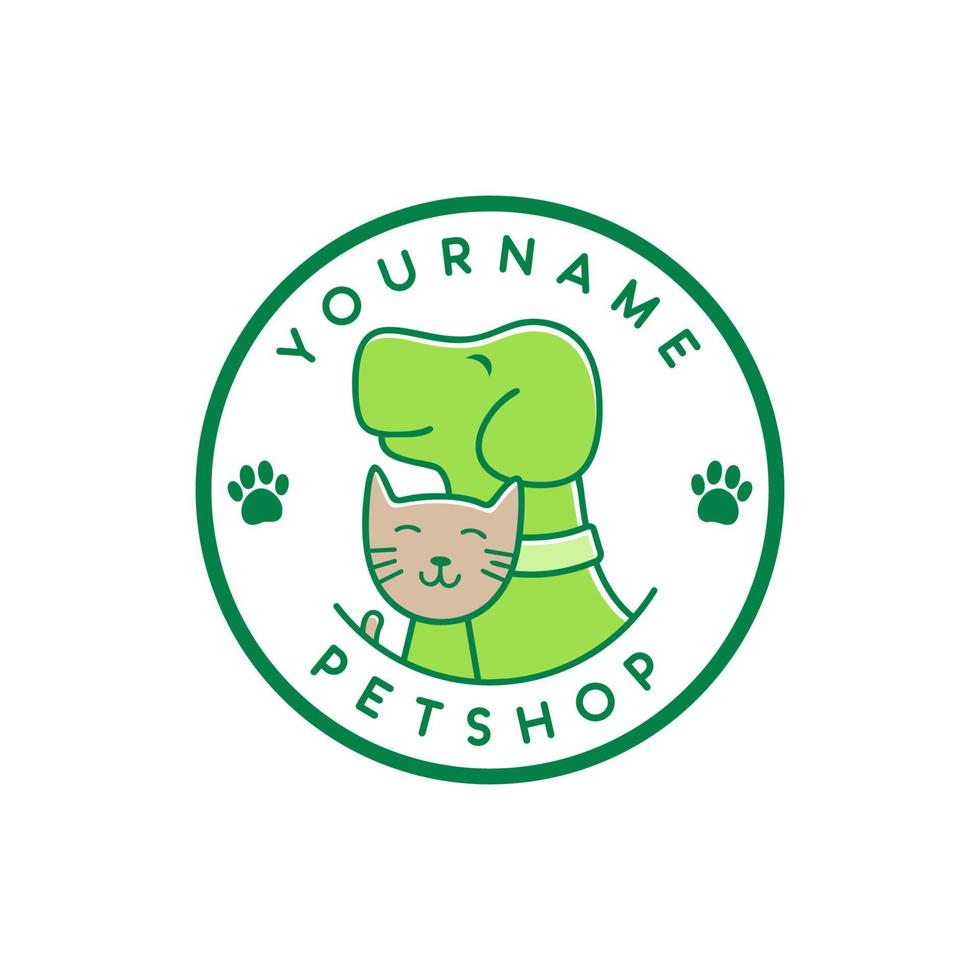 Pet shop badge logo with a dog and cat icon vector