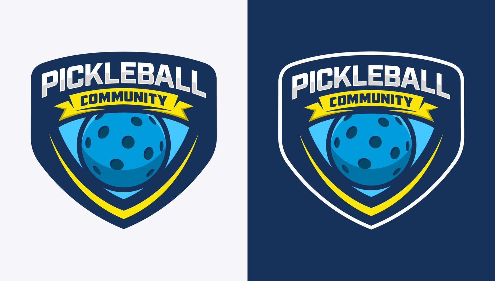 logotipo de la comunidad de pickleball con estilo de insignia vector