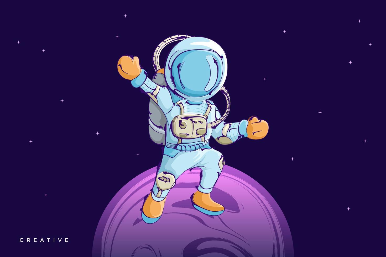 ilustración vectorial de astronauta con fondo morado oscuro vector