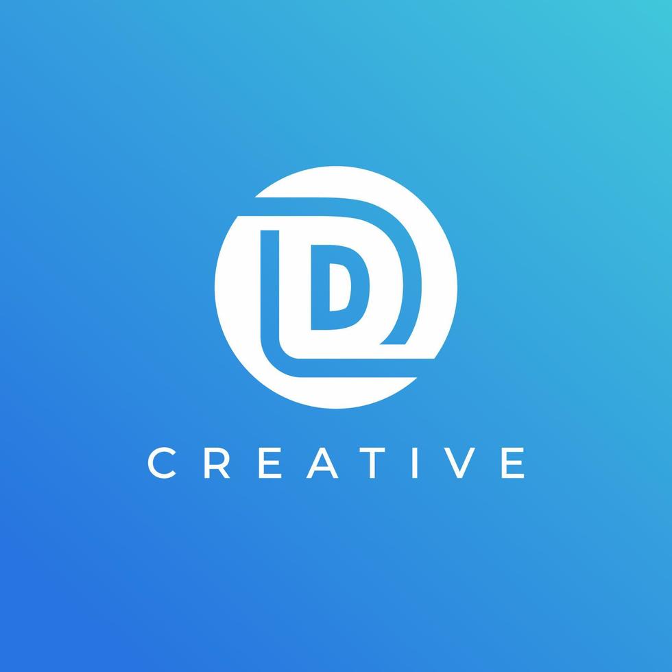 Letter D logo design template with white color and blue background vector