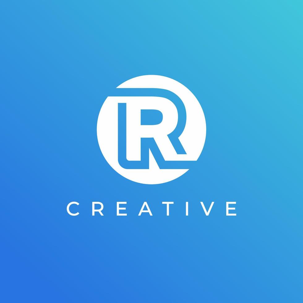 Letter R logo design template with white color and blue background vector