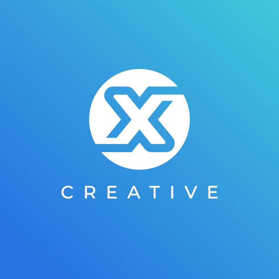 Letter X logo design template with white color and blue background vector