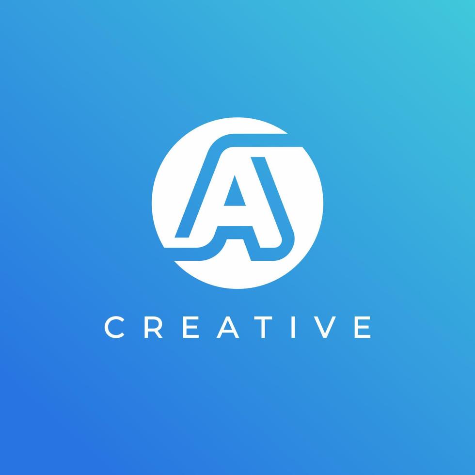 Letter A logo design template with white color and blue background vector