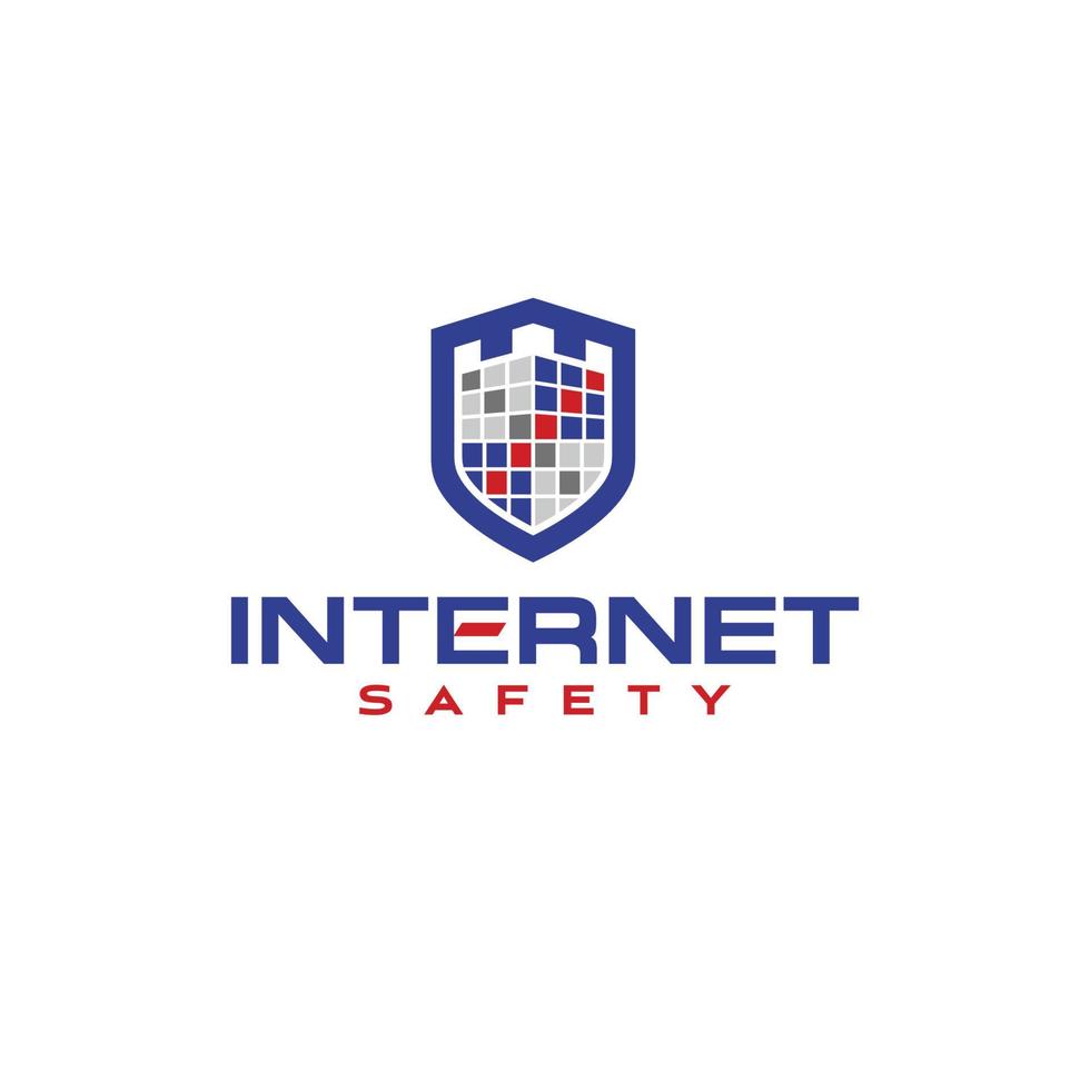 logotipo del escudo de seguridad de Internet con una fortaleza vector