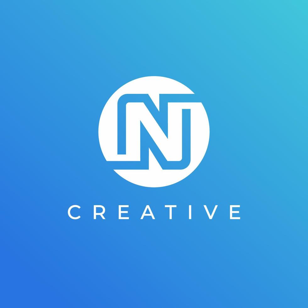 Letter N logo design template with white color and blue background vector