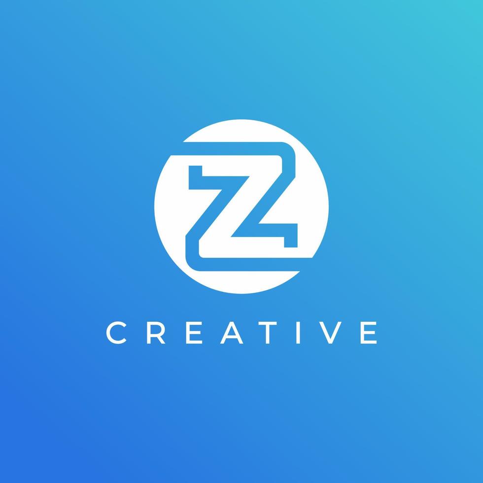 Letter Z logo design template with white color and blue background vector