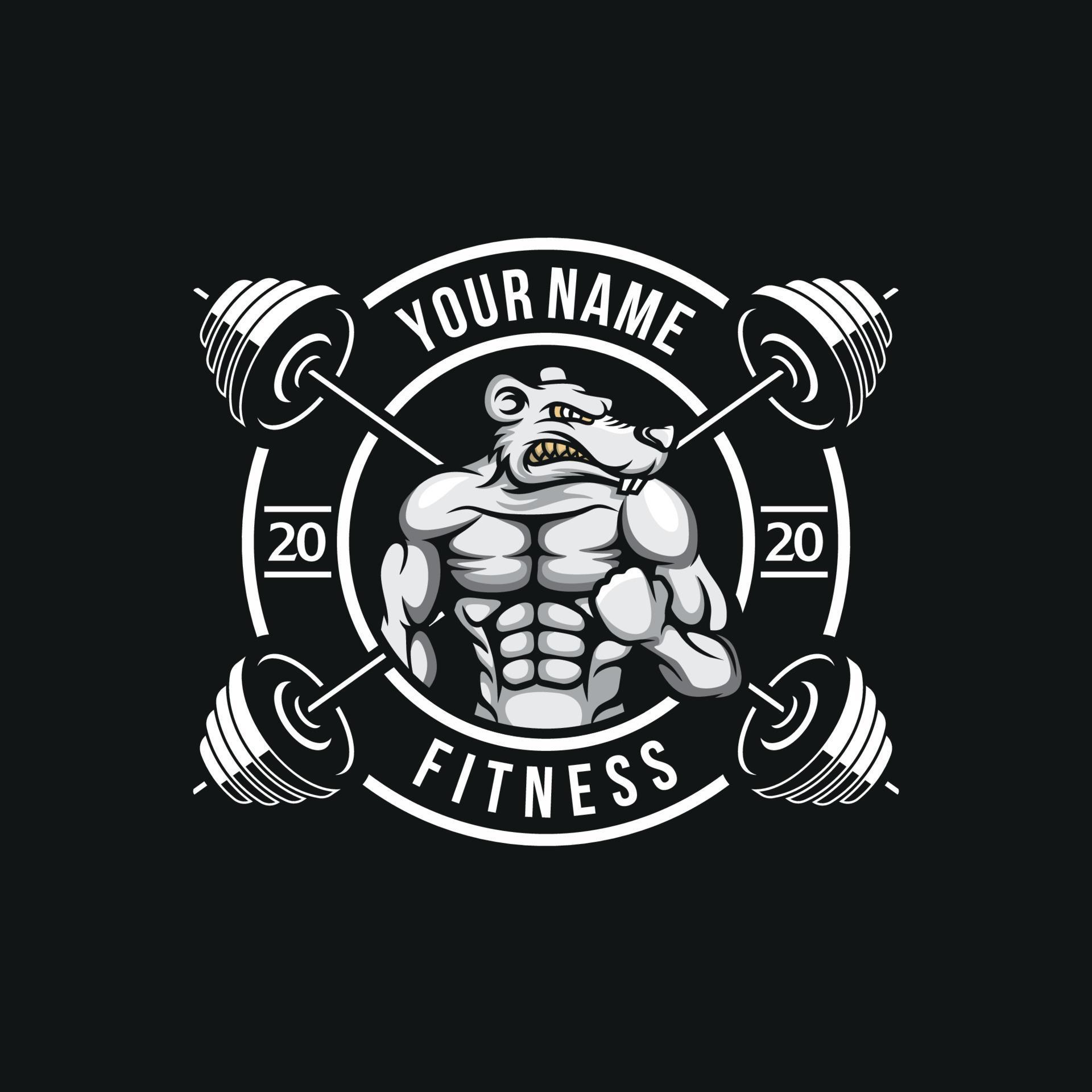 Fitness Badge Logo With Barbell And Black And White Color 6207651