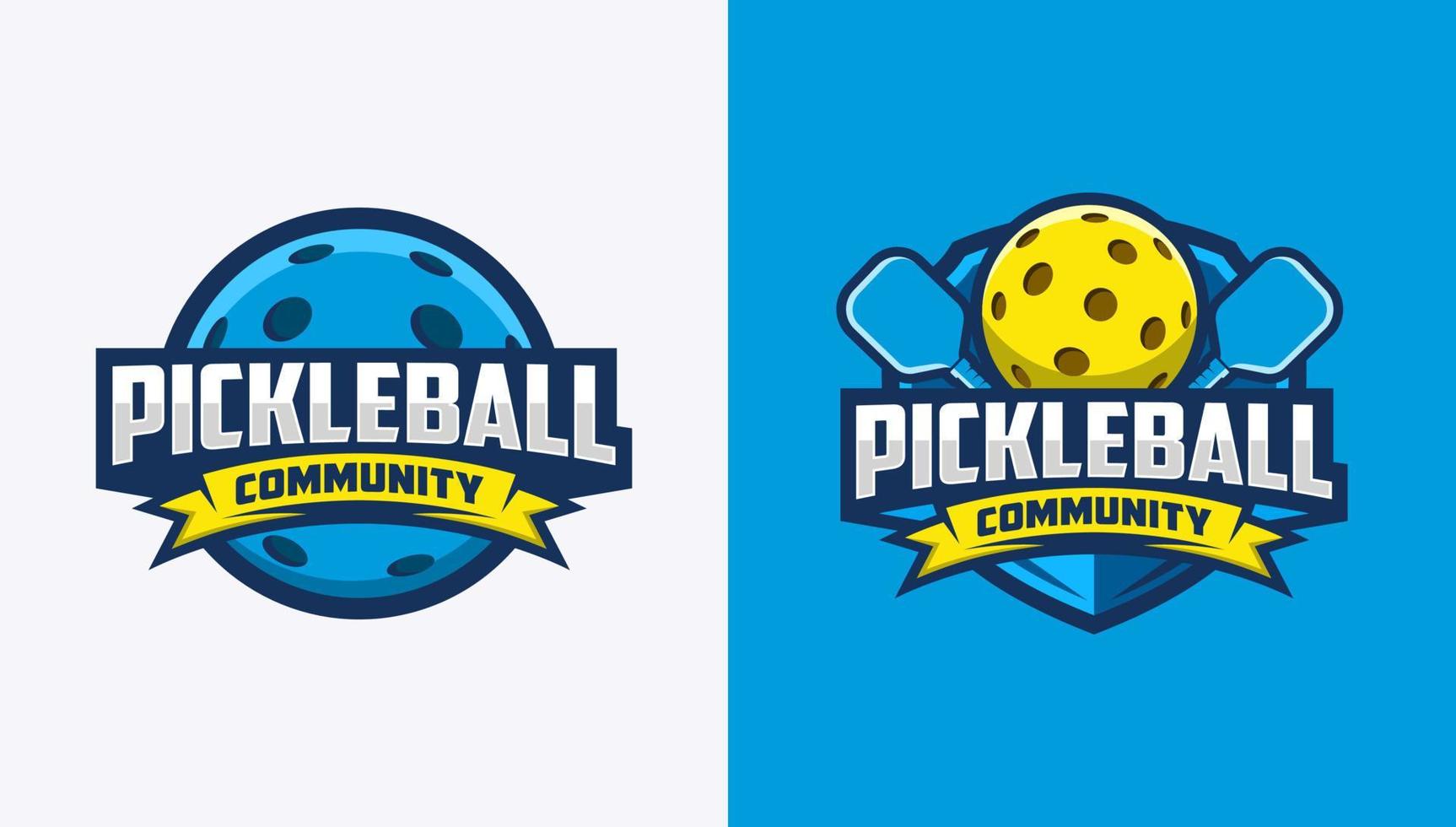 insignia del logotipo de la comunidad de pickleball con fondo blanco y azul vector