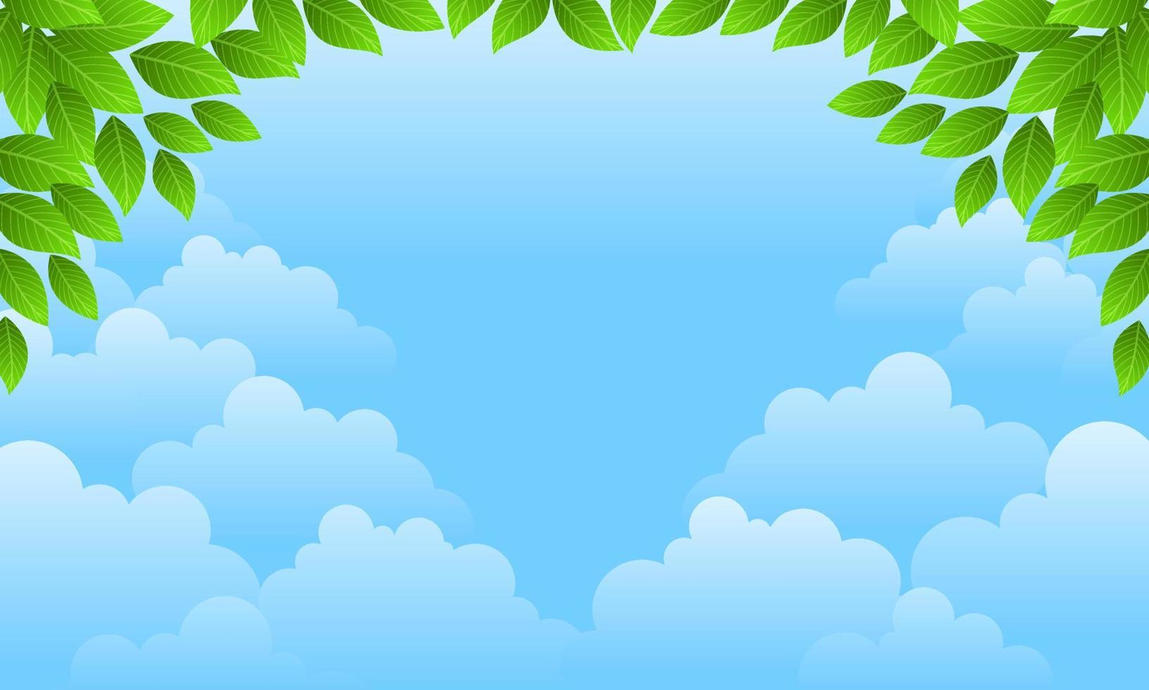 fondo de hojas y nubes con buen tiempo vector