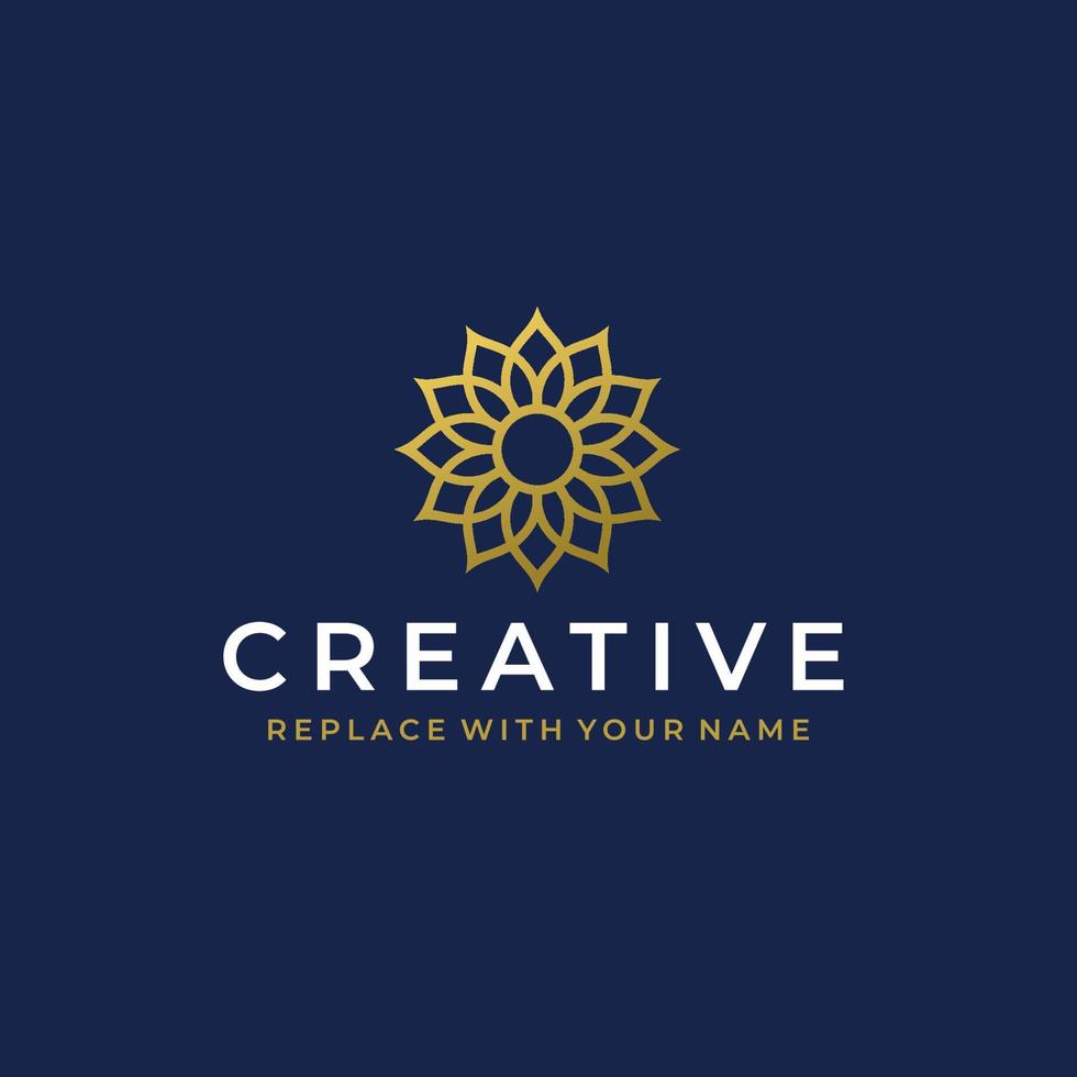 Abstract flower logo with gold color and dark background vector