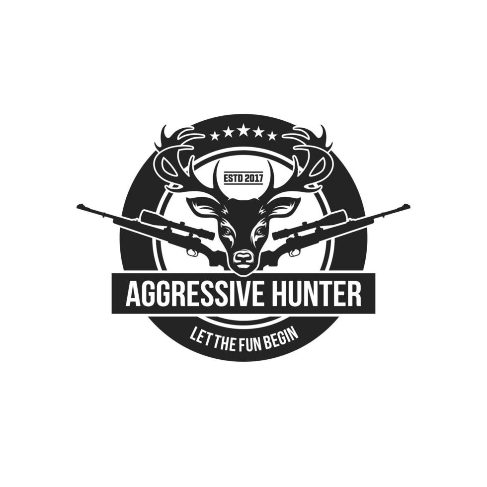 Deer hunter badge logo with rifles and deer animals vector