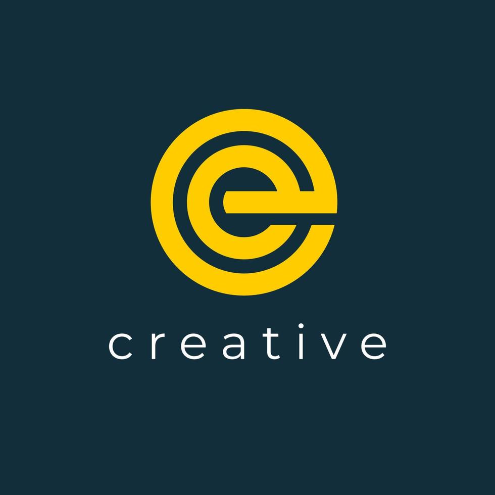Letter e logo design template with with a circle style and yellow vector